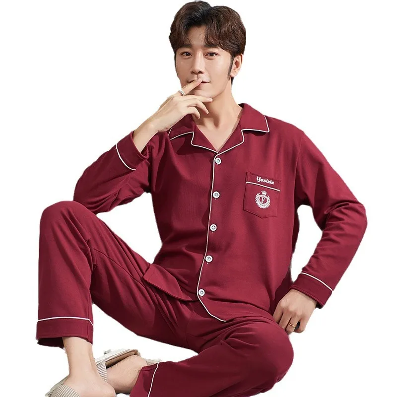 Men's Pure Cotton Spwear Long Sve Loose Fit Home Clothes Set Spring Autumn Casual Sle Button up Cardigan Large Size - Image 4