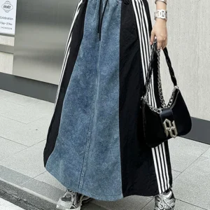 NYFS 2025 Spring Summer New Vintage Woman Skirt Loose Plus Size High Waist Patchwork Denim Long Skirts Faldas Mujer Saias