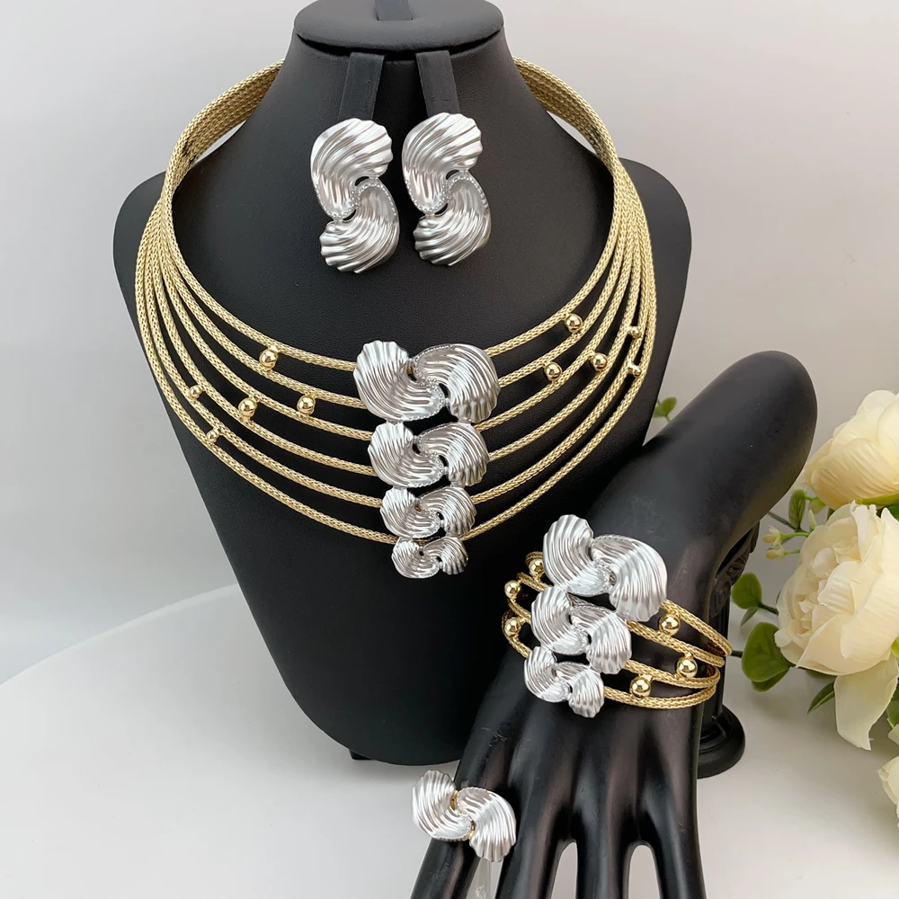 Brazilian Simple Style Big Bold Necklace Luxury Quality African Bride Jewelry Set For Women Party Gifts FHK23073 - Image 6