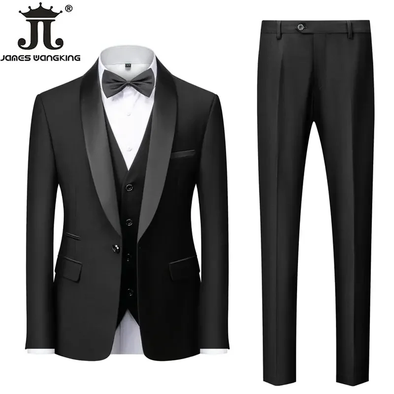 M-6XL Jacket Vest Pants Solid Color Men's Formal Business Office Suit Groom Wedding Dress Party Blazer Waistcoat Trousers Tuxedo - Image 2