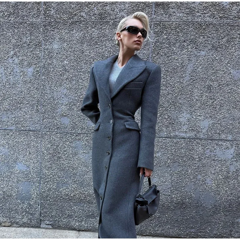 2025 Autumn Women's Clothing Women's Woolen Coat Temperament Elegant Lapel High Waist Long Woolen Coat - Image 2