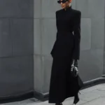 Women's Long Coats Side Placket Waist Cinching Shoulder Pad Woolen Jacket Street Female Lapel Slim Coat New Chic Lady Outerwears