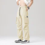 Trendy Multi-Pocket Loose Fit Thin Men's Workwear Pants Summer Casual Sporty High Waist Straight Leg Long Pants Bamboo Fiber