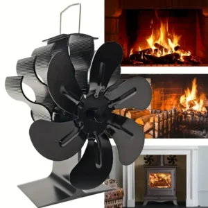 Heat Powered Stove Fan Eco Quiet Black 6 Blades Log Wood Burner Fireplace Fan Efficient Heat Distribution Winter Warmer Home