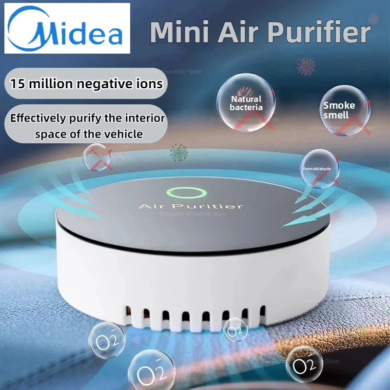 Midea New Car 15 Million Negative Ion Air Purifier Purification Portable USB Oxygen Cleaner Ozone Generator For Home Deodor 2025