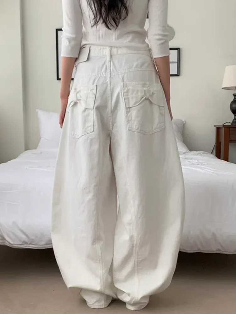 Loose Women's Denim Jeans Ba ket Knot Design Spring New Sle Casual High Waist Wide Leg Pants Pure Color - Image 2