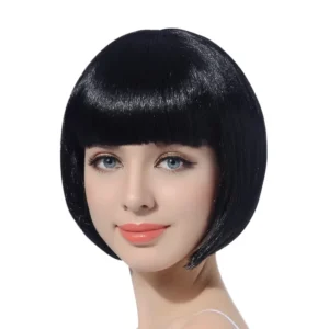 10"Bob Synthetic Wig With Bangs For Black Women Blonde Pink Red Black Short Natural Hair Bob Wig Cosplay Women's Wigs With Bangs
