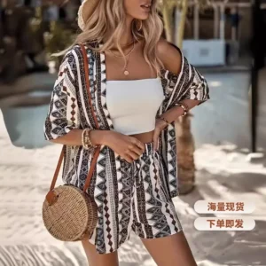Casual Loose Printed Short Pants Sets For Women 2025 Elegant Summer Women's Two Pieces Suit Full Set Female Outfit Clothes