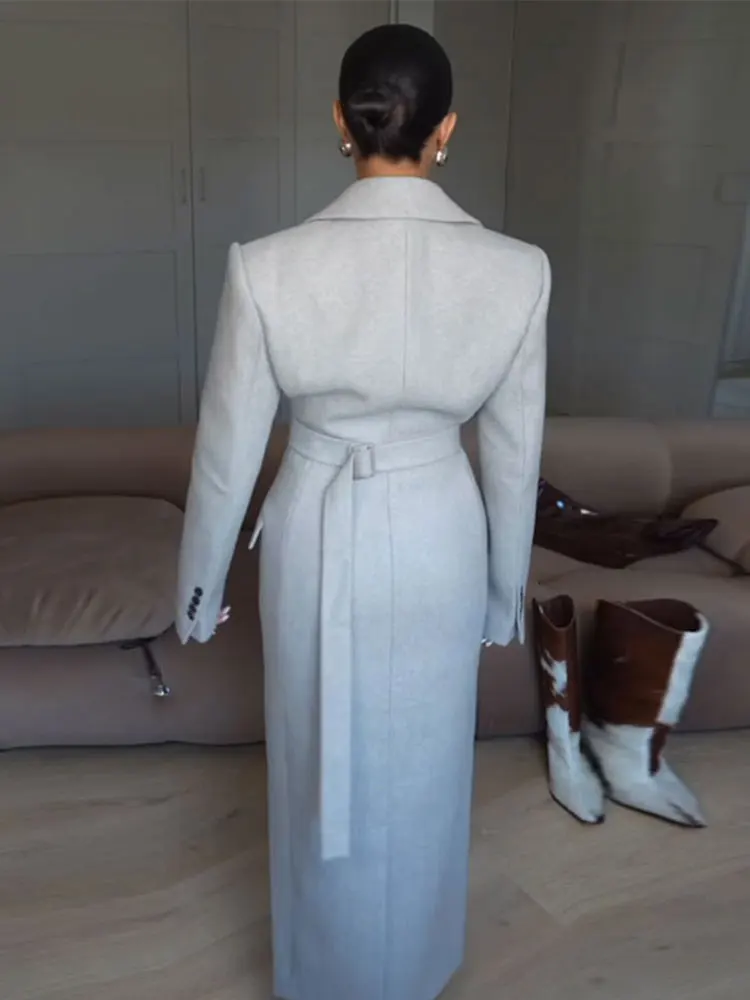 Women's Long Coats Back Lace Up Woolen Overcoat Luxury Waist Cinching Single Breasted Slim Autumn Winter Jackets New Streetwears