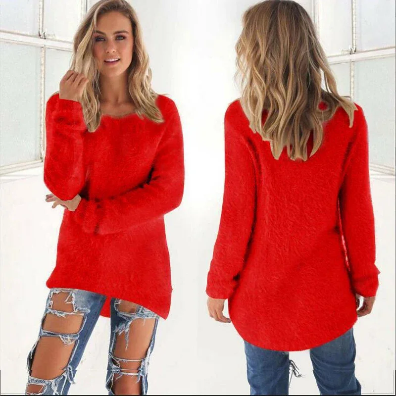 2025 Plus Size Women Warm Sweaters Solid Color O Neck Loose Knitted Pullover Long Sweater Casual Blouse Lady Oversize Clothing - Image 5