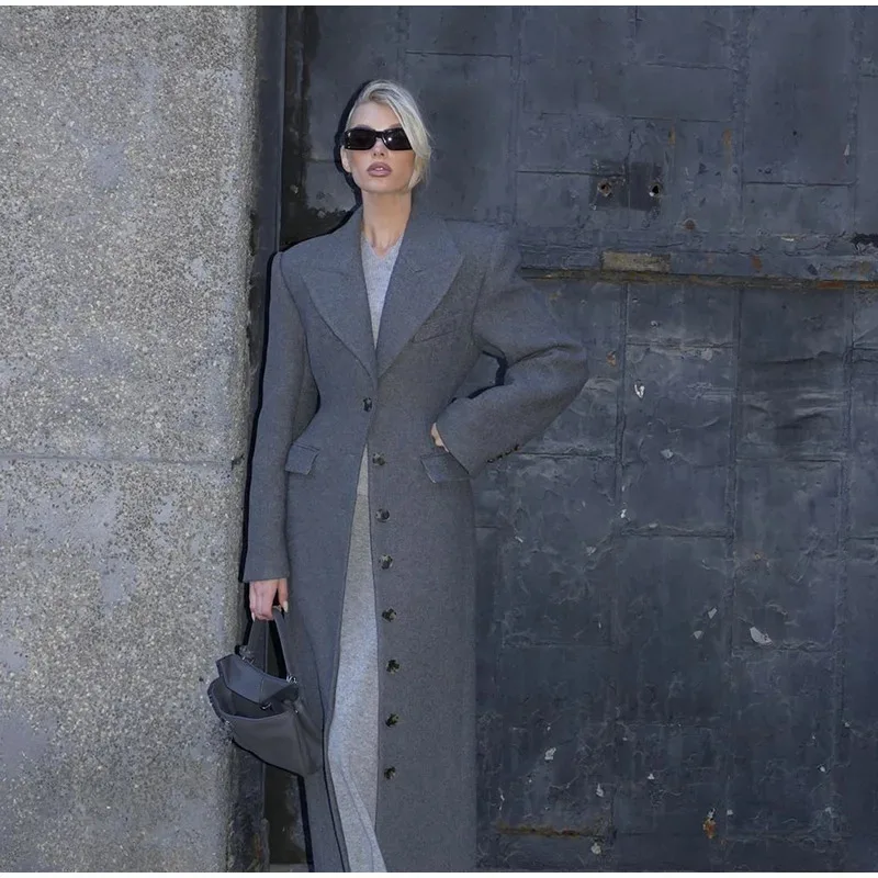 2025 Autumn Women's Clothing Women's Woolen Coat Temperament Elegant Lapel High Waist Long Woolen Coat - Image 6