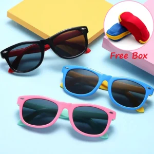 Children's Silicone Sunglasses with Glasses Box Boys Girls Outdoor Goggles Sun Glasses AC Lens Eyeglasses Baby UV400 Eyewear