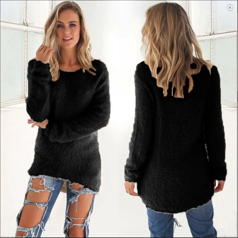 2025 Plus Size Women Warm Sweaters Solid Color O Neck Loose Knitted Pullover Long Sweater Casual Blouse Lady Oversize Clothing - Image 6