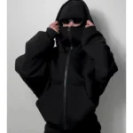 Men and women Balaclava Y2K Gothic Harajuku winter Warm new item double hooded sweatshirt men's hooded mask zipper sports Jacket