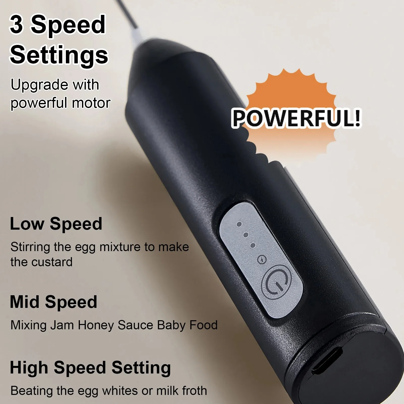 MINI Milk Frother USB Rechargeable 3 Speeds Foam Maker Coffee Whisk Mixer Electric Handle Blender Egg Beater Hot Cooking Tools - Image 9