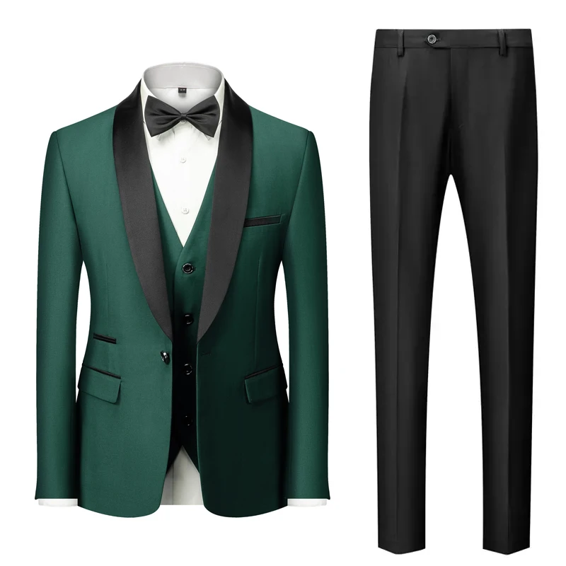 M-6XL Jacket Vest Pants Solid Color Men's Formal Business Office Suit Groom Wedding Dress Party Blazer Waistcoat Trousers Tuxedo - Image 3
