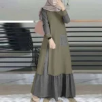 Muslim Women's Dresses Creative Casual Patchwork muslim women long dresses Long Sleeve Round Neck Hem Islamic Clothing dress