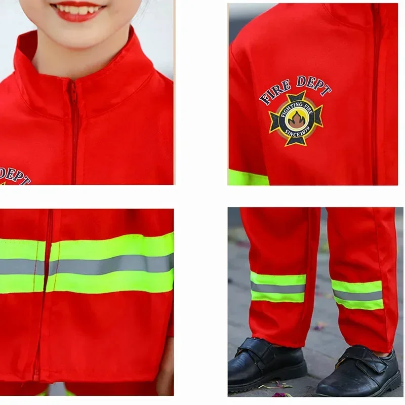 With Realistic Firefighting Toy Uniform Child Red Firefighter Zipper Costume Kids Play House Fun Party Play Costume - Image 4