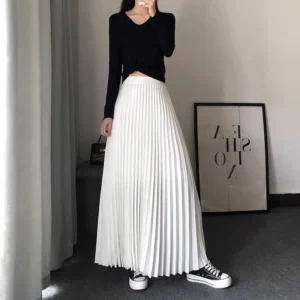 TFETTERS Brand Spring Clothes Women 2025 Autumn Fashion Casual Office Lady Pleated Skirt Women New Hight Waist Solid Long Skirt