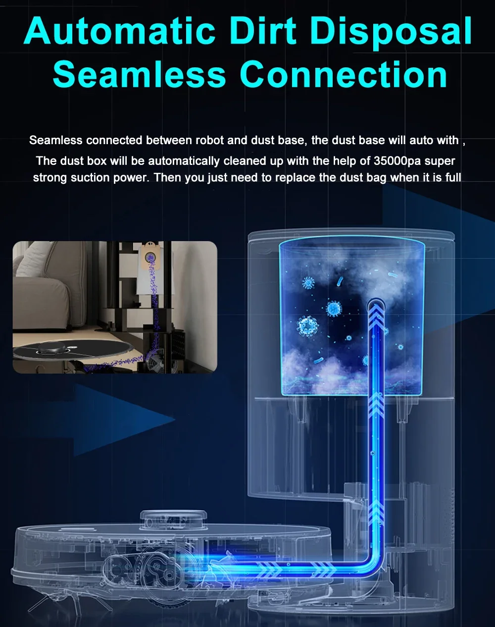 ABIR K30 Robot Vacuum Cleaner, Auto-Empty Station, Laser Lidar, 6500PA Suction,Multi-Floor Maping, Smart Home Wet Dry Appliance - Image 2