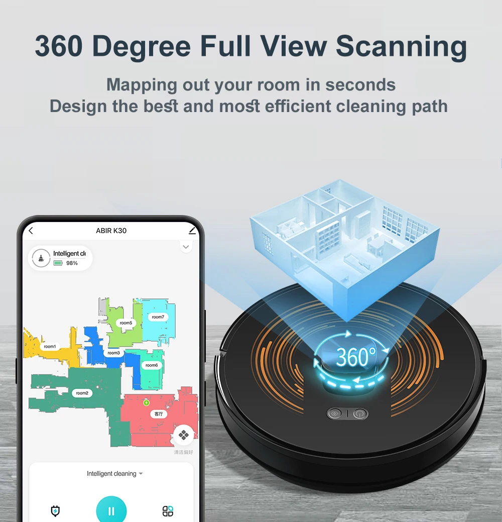 ABIR K30 Robot Vacuum Cleaner, Auto-Empty Station, Laser Lidar, 6500PA Suction,Multi-Floor Maping, Smart Home Wet Dry Appliance - Image 3