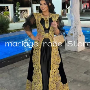 Black gold Embroidery Albanian Caftan prom dresses with jacket velvet customsized Traditional Kosovo Prom formal Dress