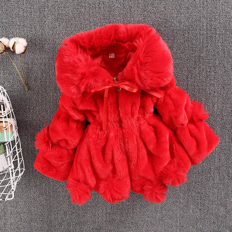 1-7 Year Baby Girls Jacket Autumn Winter Warm Faux Fur Coat For Girls Christmas Princess Outwear Fashion Plush Children Clothing - Image 2