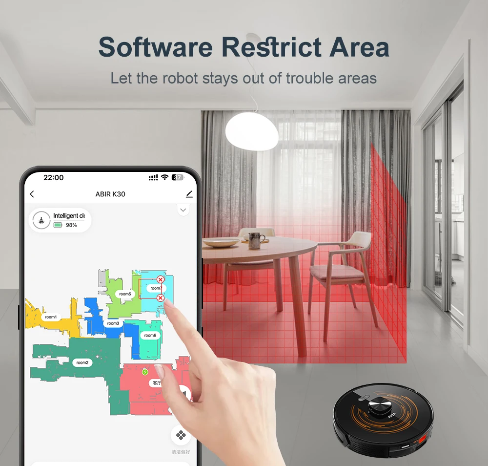 ABIR K30 Robot Vacuum Cleaner, Auto-Empty Station, Laser Lidar, 6500PA Suction,Multi-Floor Maping, Smart Home Wet Dry Appliance - Image 6