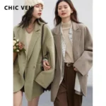 CHIC VEN Women's Woolen Coats Loose Casual Double Breasted Retro Double-sided Jacket Office Lady Outerwear Autumn Winter 2026