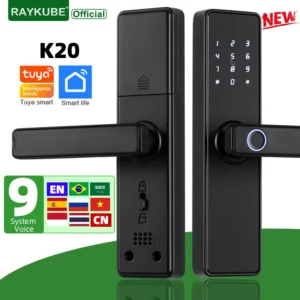RAYKUBE K20 9-language Biometric Fingerprint Door Lock Electronic Door Lock with Tuya APP/IC Card/Password/ Key Unlock