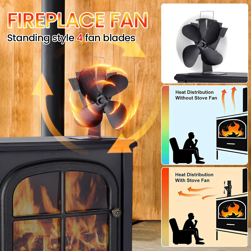 4 Blade Heat Powered Stove Fan Log Wood Burner Eco Friendly Quiet Fireplace Fan Winter Warm Home Efficient Heat Distribution - Image 3