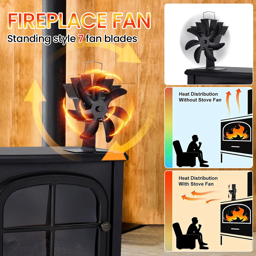 7 Blades Stove Fan Heat Powered Fireplace Fan Log Wood Burner Aluminum Alloy Eco-Fan Quiet Home Warm Efficient Heat Distribution - Image 3