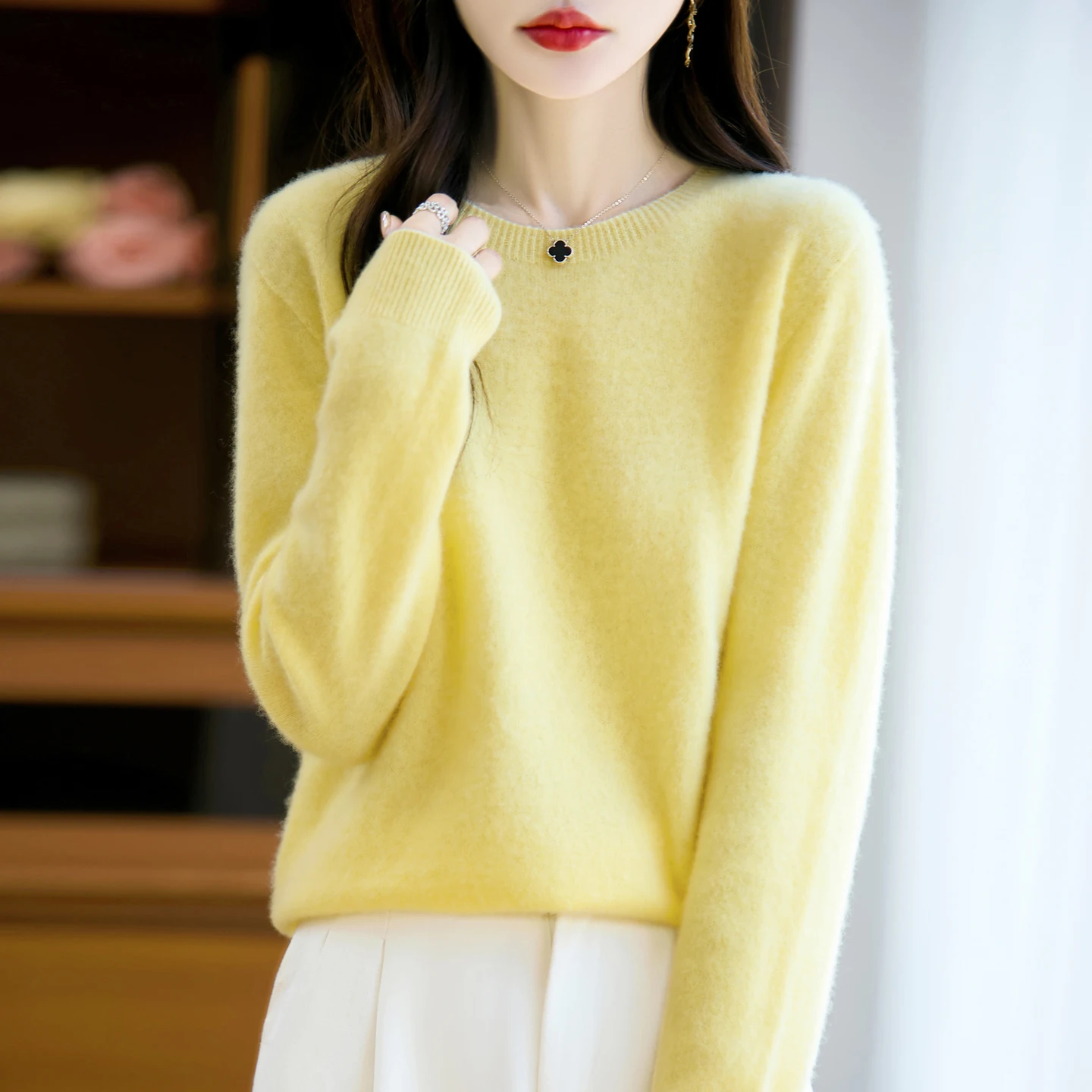 Autumn Winter Women 100% Merino Wool Sweater O-Neck Cashmere Pullover Basic Fashion Clothing Comfort Warm Top Casual Solid