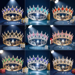 Luxury Baroque Rhinestone Crown round Elegant Bridal Wedding Accessory Holiday Party Dress Headwear