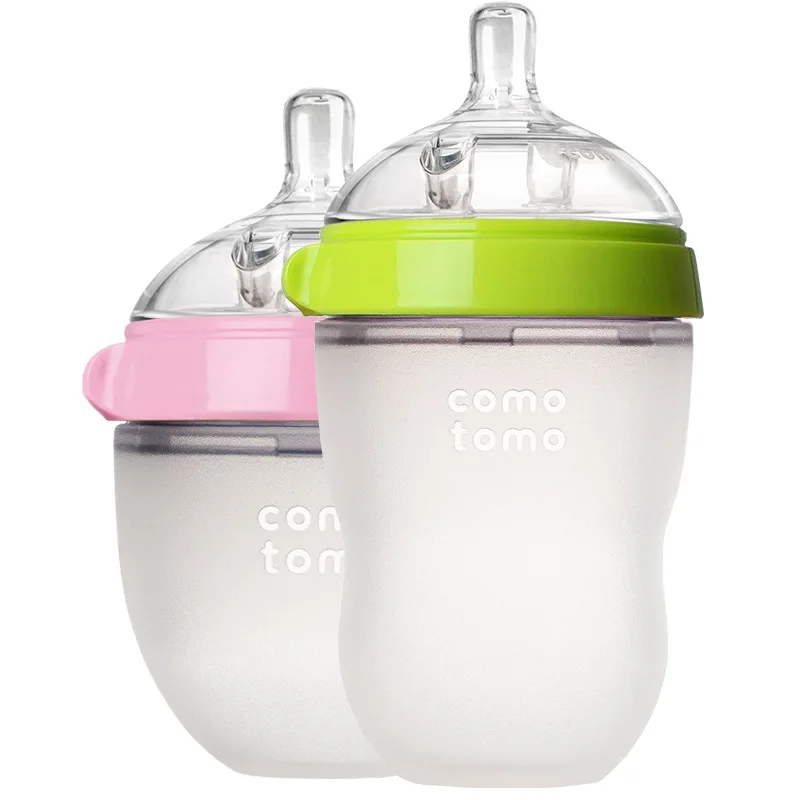 Baby Bottles 2 Pack BPA free Feeding bottle children kids Silicone Baby Bottle Green/Pink 5 oz and 8 oz