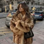 PUAL Luxury Brand Fashion Women Yellow Striped Faux Fur Jacket Coat Chic Girls 2025 Winter Oversized Warm Outerwear Overcoat