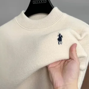 High end brand velvet sweater men's new designer fashion exquisite pony embroidery winter thick warm round neck knitted pullover