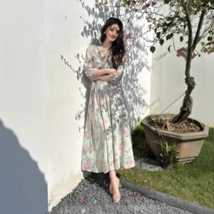 Summer New Pure Desire Floral Print Chiffon Set Sexy Cross Tie Waist Slimming Dress V-neck Long Skirt Regular Sleeve China