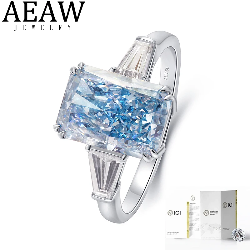 Radiant Cut IGI Certificate 14k Gold 1.2CT Fancy Intense Greenish Blue CVD Lab Grown Diamond Jewelry Diamond Ring For Lady