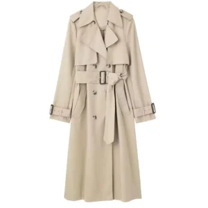Women's Fashion Autumn Slim Trench Coats Solid Turn-Down Collar Long Sleeves Belt Decoration Double Breasted Female Coats