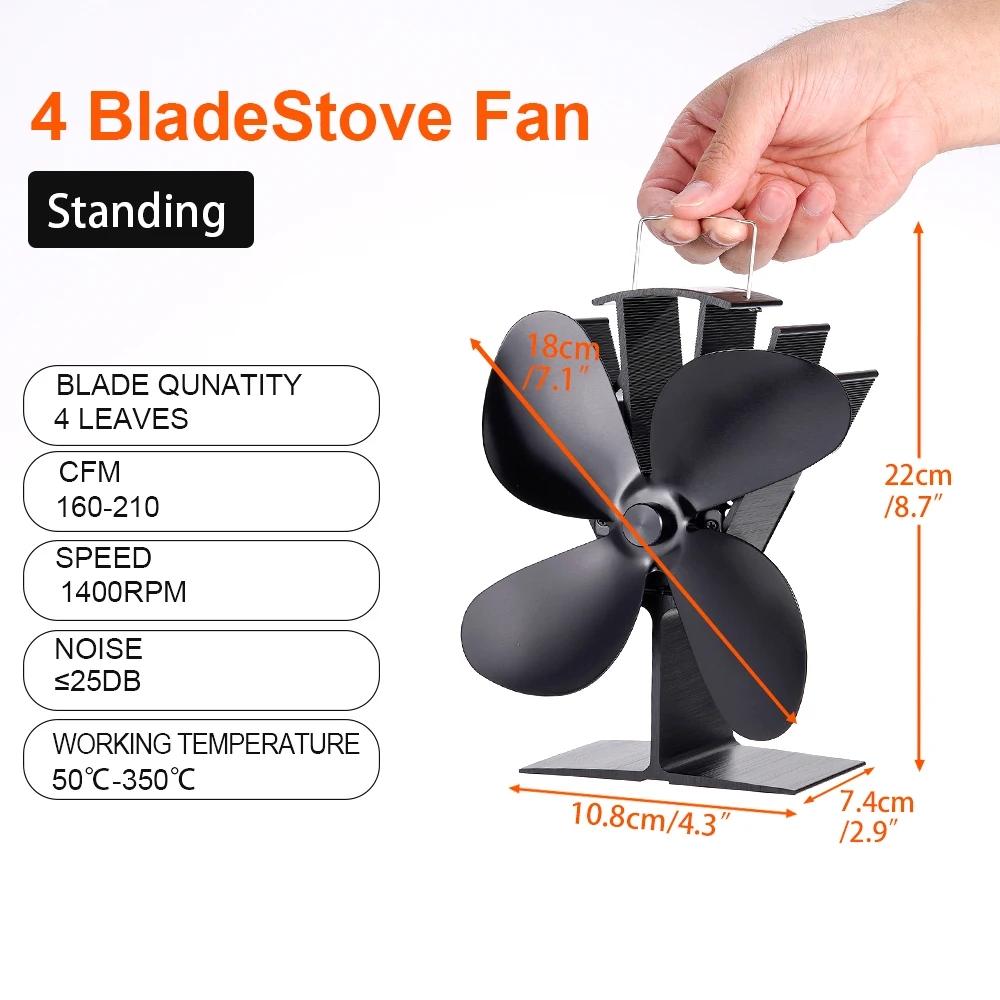 4 Blade Heat Powered Stove Fan Log Wood Burner Eco Friendly Quiet Fireplace Fan Winter Warm Home Efficient Heat Distribution - Image 2