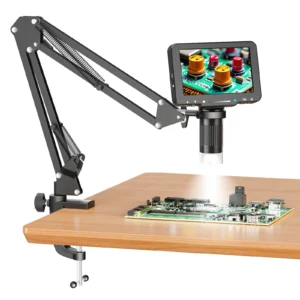 Flex Digital Microscope with 5inch IPS Screen Soldering Microscope with Flexible Arm 1000X Coin Microscope for PCB, Plants, Coin