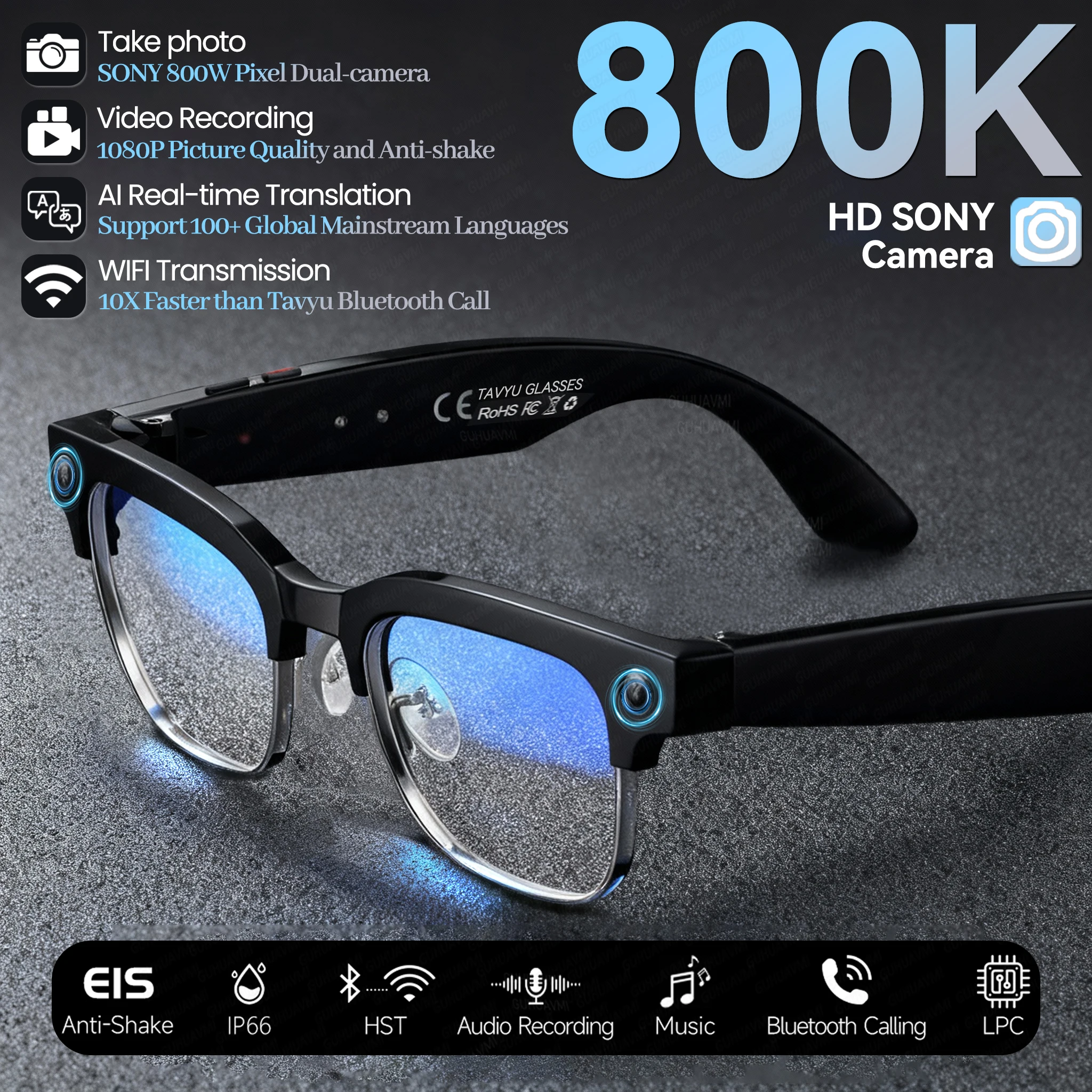 New Business 4K HD Color Change AI Smart Glasses 800W Pixel Camera 1080P Video AI Chat Music Player Call AI Sports Glasses Men