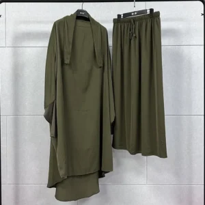 Ramadan Abayas Sets 2 Piece Set Muslim Women Hijab Dress Prayer Garment Abaya Long Khimar Arab Gown Islamic Clothes Robe