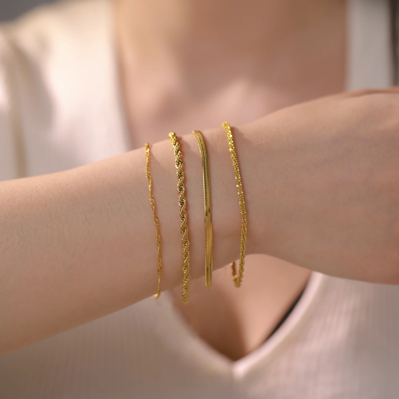 Skyrim Stainless Steel Gold Color Bracelet Twist Figaro Cuban Chain Bracelets Women Trendy Minimalist Jewelry Gifts Wholesale - Image 3