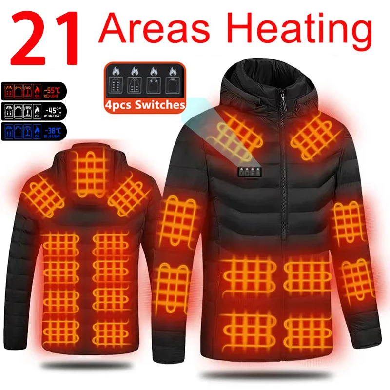 21 Areas Heated Jacket Men Casual Ski Cold-proof Thermal Padded Motorcycle Jacket Women's USB Electric Smart Self-heating Clothe