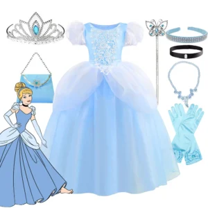 Disney Classci Cinderella Costume Deluxe Lace Dress Birthday Party Role Play Princess Pretend Fairy Tale Grace Ball Gown for Kid
