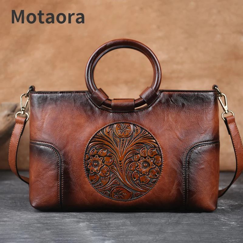 2025 New High Quality Leather Women Handbag Retro Handmade Embossed Shoulder Bag For Women Large Capacity Female Messenger Bags
