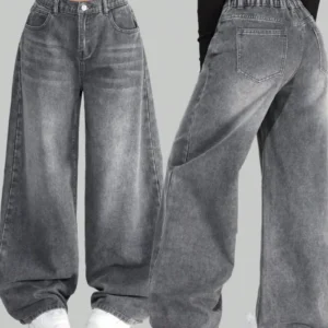 American New Fashion Solid Color Washed Baggy Jeans Y2K Streetwear Vintage Fashion Joker Men and Women High Waist Wide Leg Pants