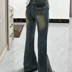 American High Street Spicy Girls Low Waist Jeans Women Autumn Vintage Y2k Design Sense Slim Fit Straight Tube Micro Flare Pants